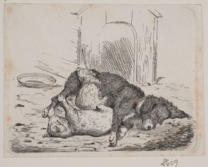 Kettinghond met pup door Johan Adolph Kittendorff