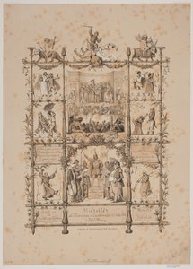 Herdenkingsblad van het kunstenaarscarnaval op 3 maart 1854 door Johan Adolph Kittendorff