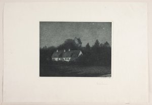 Maanlichtavond in het dorp Borup door Adolph Larsen
