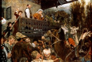 Een reizend circus kameeldrijvers in Partenkirchen, 1884 door Adolph Menzel