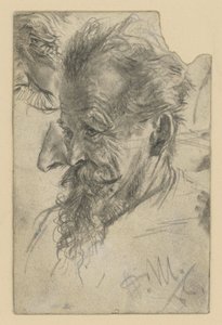 Oudere mannenkop met knevelbaard en details door Adolph Menzel