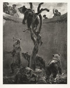 Essay on Stone with Brush and Scraper: De Berenkuil, 1851 door Adolph Menzel