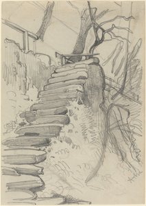 Trap van Stenen Treden in een Tuin door Adolph Menzel