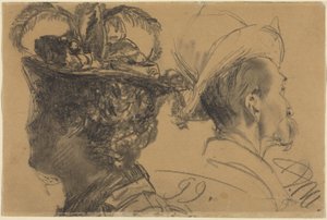 Hoofden van een man en een vrouw door Adolph Menzel