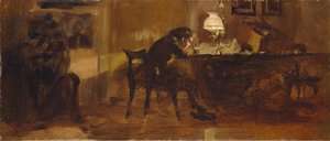 Jongen aan het bureau door Adolph Menzel