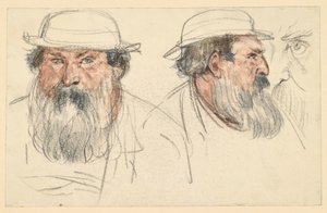 Hoofd van een man met een baard in twee schetsen door Adolph Menzel