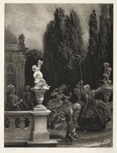 Essay over Steen met Penseel en Schraper: Spelen met Hoepels op het Kasteelterras door Adolph Menzel