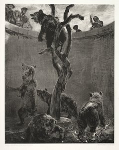 Essay on Stone with Brush and Scraper: De Berenkuil door Adolph Menzel