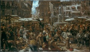 Piazza d’Erbe in Verona door Adolph Menzel