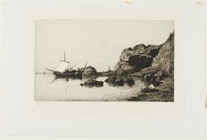 Vissersvaartuigen bij de kliffen van Collioure door Adolphe Appian