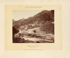 Gotthardspoorweg: galerij Häggrigerbach met de bovenleiding door Adolphe Braun and Cie