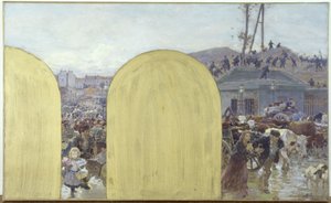 Schets voor het kabinet van de prefect van het Hôtel de Ville de Paris: De terugkeer naar Parijs van de inwoners van de voorsteden: Het beleg van Parijs in 1870, in 1895 door Adolphe Gustave Binet