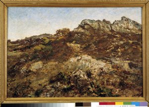 Landschap van heuvels (het Garlaban-massief in de Provence) door Adolphe Joseph Thomas Monticelli