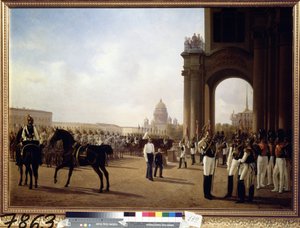 Militaire parade op het Paleisplein in Sint-Petersburg door Adolphe Ladurner