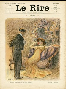 Illustratie van Adolphe dit Willette (1857-1926) voor de Omslag van Le Rire, 09/10/09 - Flirt - Liefde, Mode, Interne architectuur door Adolphe Leon Willette