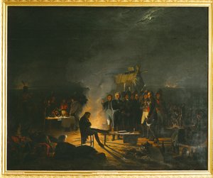 Napoleon in zijn bivak op het slagveld van Wagram ... (schilderij op doek) door Adolphe Roehn