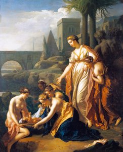 Mozes gered uit het water, door Adriaen van der Werff, olieverf op paneel door Adriaan van der Werff