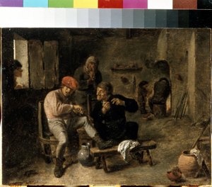 Scène in de taverne van een dorp door Adriaen Brouwer