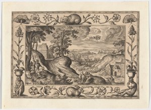 Abrahams offer van Isaak, uit Landschappen met scènes uit het Oude en Nieuwe Testament en Jachtscènes door Adriaen Collaert