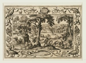 Berenjacht, uit Landschappen met scènes uit het Oude en Nieuwe Testament en Jachtscènes