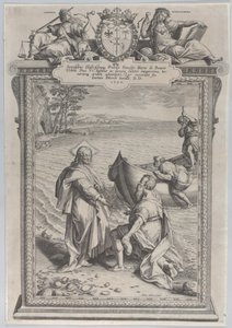 Christus roept Sint Andreas, die voor hem knielt op een strand, en Sint Petrus, die klimt..., 1590