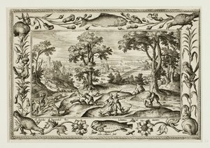 Hazenjacht, uit Landschappen met scènes uit het Oude en Nieuwe Testament en Jachtscènes