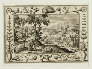 Juda en Tamar, uit Landschappen met scènes uit het Oude en Nieuwe Testament en Jachtscènes door Adriaen Collaert