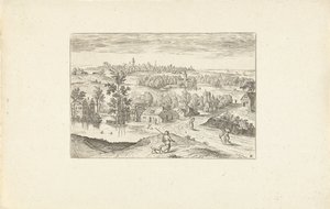 Landschap met een vijver door Adriaen Collaert