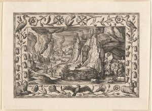 Lot en zijn dochters, uit Landschappen met scènes uit het Oude en Nieuwe Testament en Jachtscènes door Adriaen Collaert