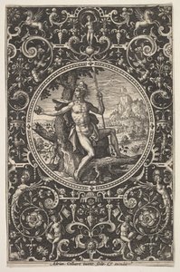 Parijs in een decoratieve lijst met grotesken door Adriaen Collaert