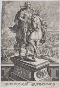 Plaat 11: ruiterstandbeeld van Titus, driekwart naar rechts gezien, Mount Vesuv..., ca. 1587-89