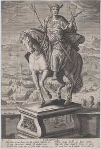Plaat 4: ruiterstandbeeld van Caligula, driekwart naar links gezien, ca. 1587-89