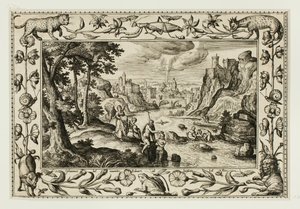 De doop van Christus, uit Landschappen met scènes uit het Oude en Nieuwe Testament en Jachtscènes door Adriaen Collaert