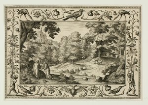 De verzoeking van Christus, uit Landschappen met scènes uit het Oude en Nieuwe Testament en Jachtscènes door Adriaen Collaert