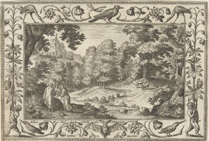 Verzoeking in de woestijn door Adriaen Collaert