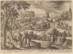 Het Plukken van Korenaren op Sabbat door Adriaen Collaert after Hans Bol