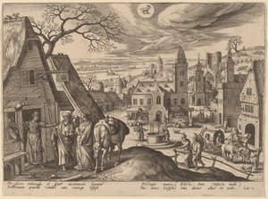 De Maagd en Jozef in de herberg door Adriaen Collaert after Hans Bol