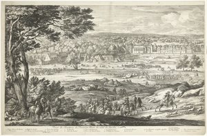 Gezicht op het kasteel van Fontainebleau (linkerblad) door Adriaen Frans Boudewyns