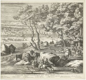 Gezicht op het kasteel van Fontainebleau (rechterblad) door Adriaen Frans Boudewyns
