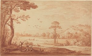 Jagers rustend bij een rivier
