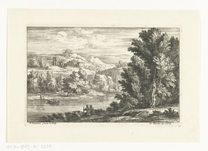 Landschap met een rivier en een burcht door Adriaen Frans Boudewyns