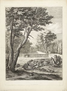 Landschap met twee mannen bij een fontein door Adriaen Frans Boudewyns