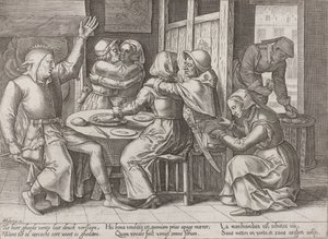 Drinkend gezelschap met een nar door Adriaen Huybrechts (I)