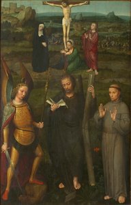 De kruisiging met heiligen Michael de Aartsengel, Andreas en Franciscus van Assisi, ca. 1510