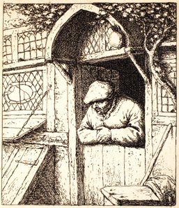 Man Leunend op Zijn Deur door Adriaen Jansz. van Ostade