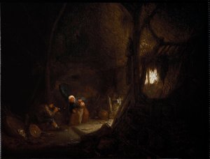 Boerenfamilie in een schuur