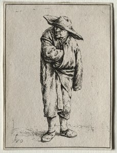 Boer met zijn hand in zijn mantel