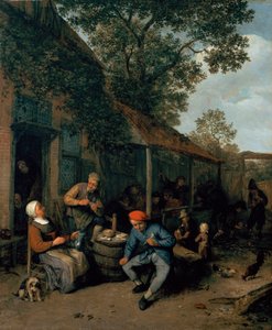 Boeren roken en feesten buiten een taverne, 1676