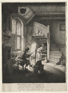 Het atelier van de schilder door Adriaen Jansz. van Ostade