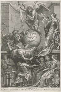 Allegorische titelpagina met de neergeslagen Afgunst door Adriaen Lommelin